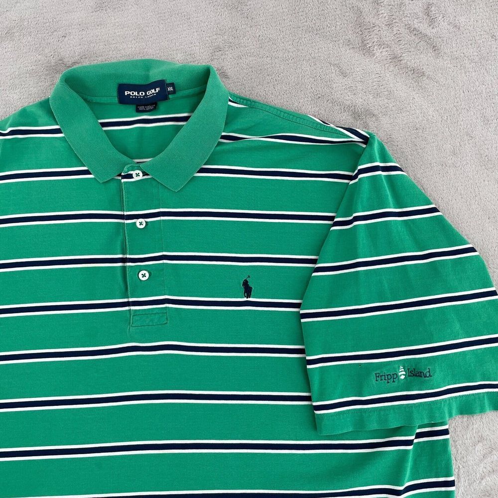 Vintage Polo Golf Ralph Lauren Shirt Men 2XL Green Striped Fripp Island Resort